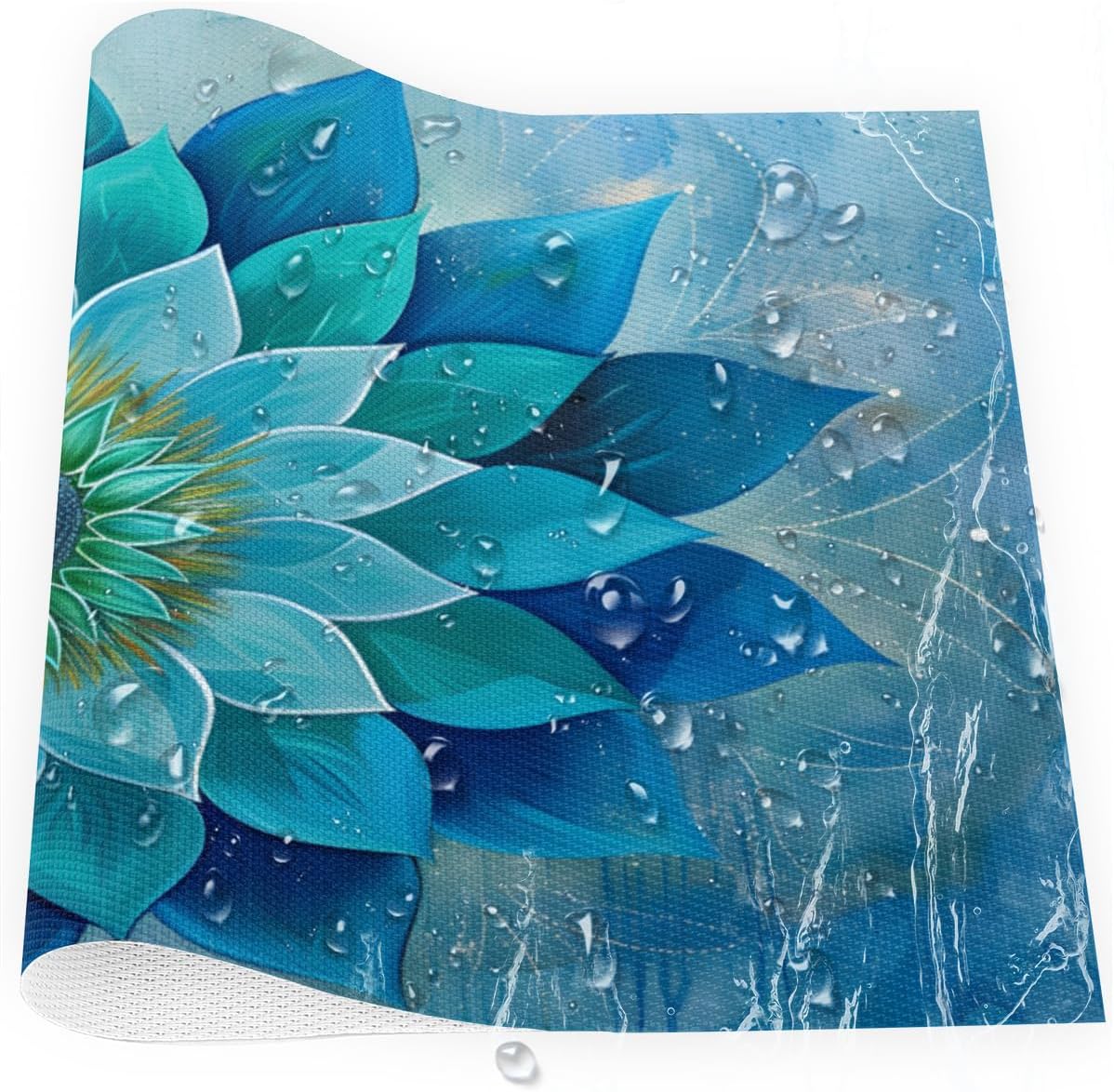 Teal Flower Mandala Placemats Set of 4 PVC Vinyl Non Slip Table Mats Waterproof Heat Resistant Place Mats Washable Wipeable Dining Table Mat for Kitchen Party Indoor Outdoor Decorative