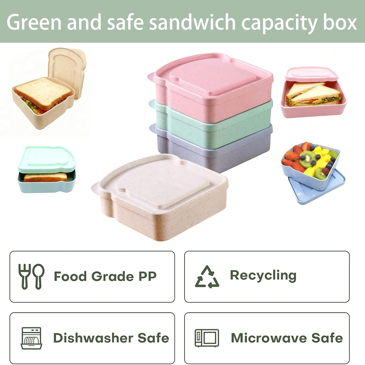 4PCS Reusable Sandwich Containers with Lids, Toast-Shaped Plastic Lunch Box,4PCS Small Reusable Stainless Steel Sauce Containers for Office, Camping, Outdoor Activities - Image 3