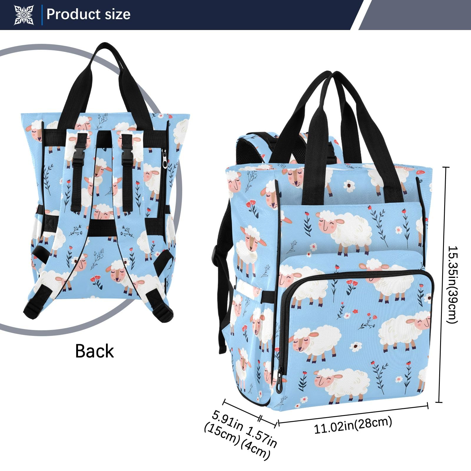 Mnsruu Borsa per pannolini per bambini senza cuciture con pecore zaino grande borsa impermeabile da viaggio borse per pannolini per mamme e papà