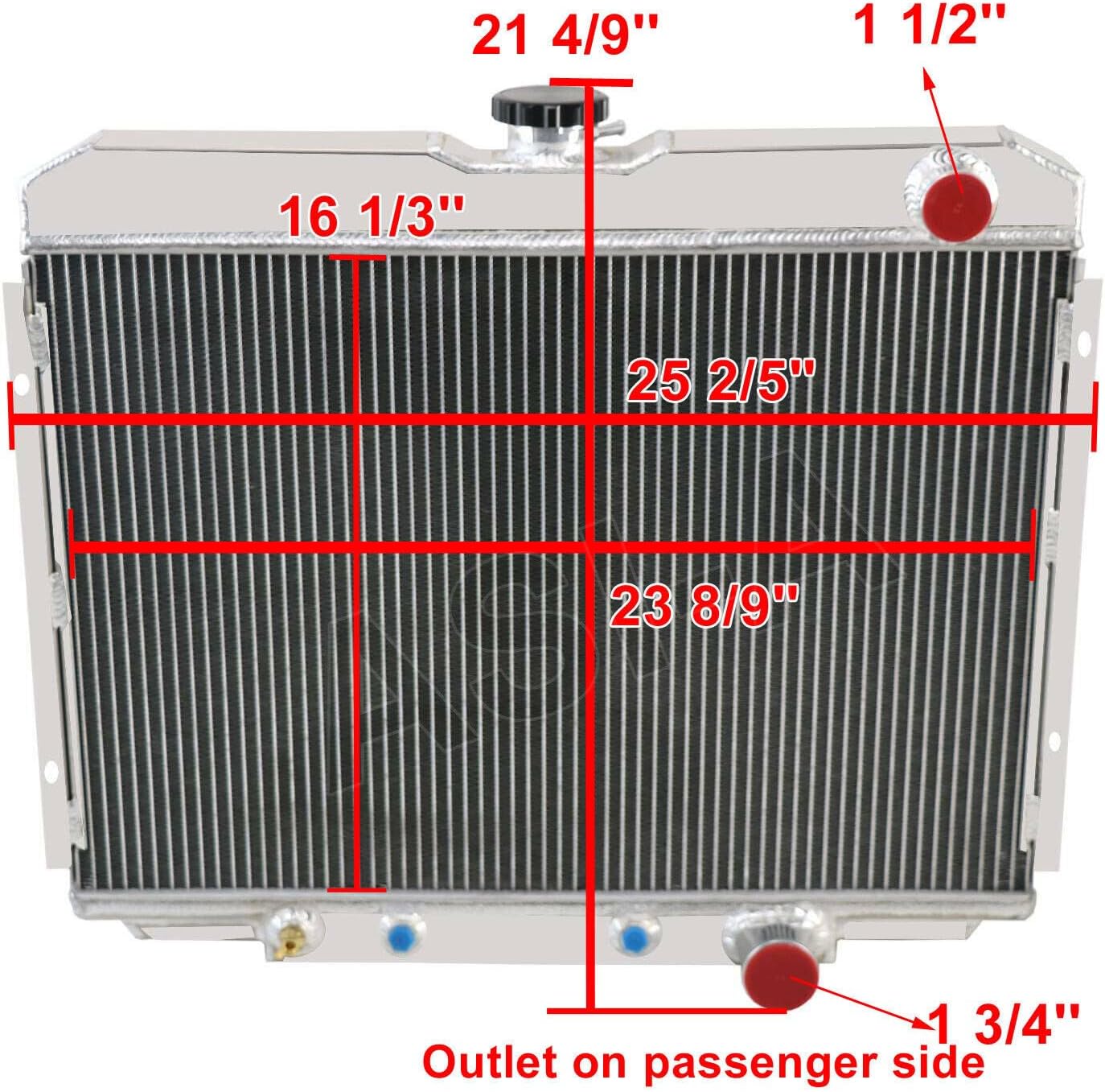 CU338 Aluminum Radiator Fan For 1967-1970 68 69 ford Mustang Mercury Cougar Base XR-7 V8, 3 Row Core Cooling Radiators with Electric Fan Shroud Thermostat Kit