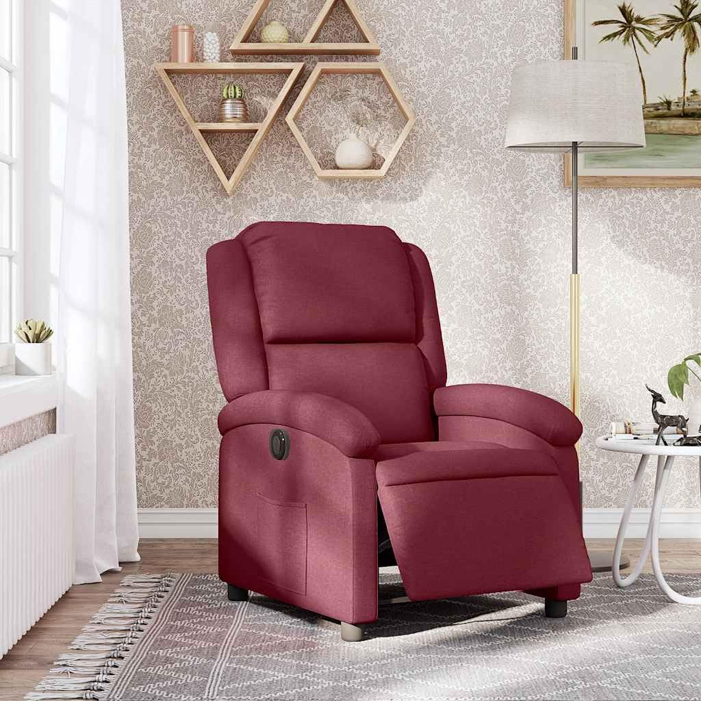 Fotel relaksacyjny, elektryczny kolor czerwonego wina, materiał z funkcją leżenia i regulowanym oparciem, wyściełany fotel telewizyjny z podłokietnikami, ergonomiczny do salonu, czytania i