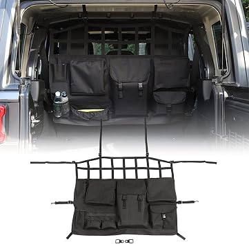 JeCar for Wrangler Rear Seat Divider Pet Net Dog Barrier Trunk Cargo Organizer Storage Accessories for 2007-2024 Jeep Wrangler JK JL 4-Door Only