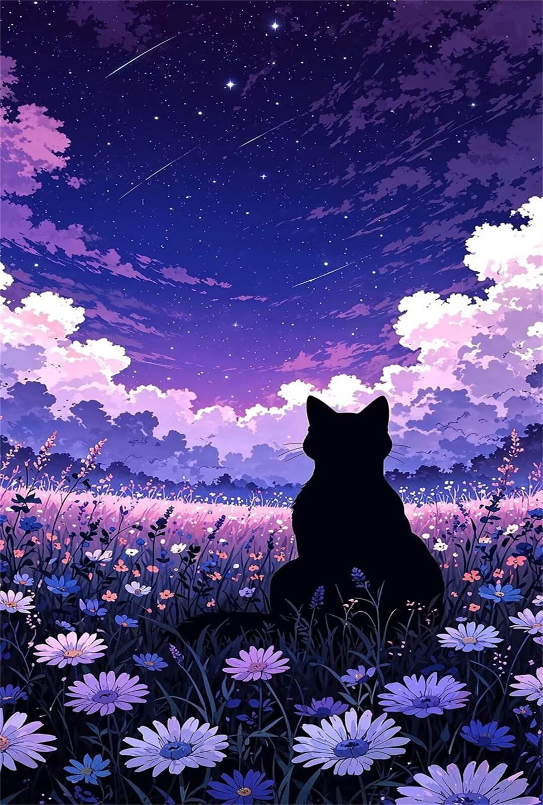 Puzzle de 1500 Piezas para Adultos - Morado Margaritas Gatos - Rompecabezas Premium con Reverso de Letras para Clasificación, Regalo de Gama Alta para Aficionados, 87x57 cm
