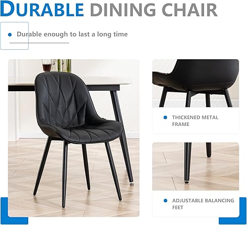Miniatura 5 de YOUNIKE Juego de 2 sillas de comedor, sillas de cocina modernas negras con pies ajustables, sillas de comedor tapizadas de piel sintética de