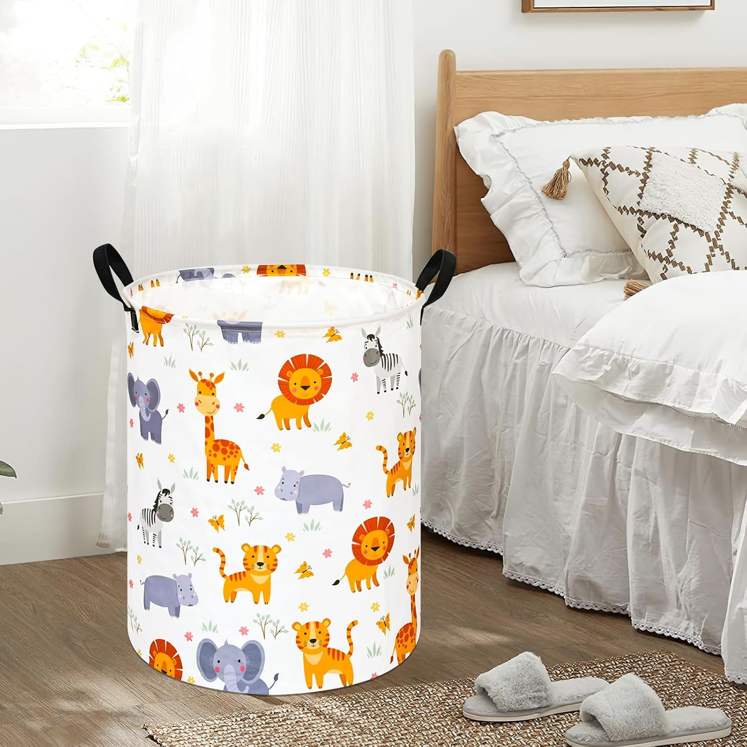 Kids Laundry Hamper Storage Basket Laundry Organizer Hamper Storage Bins Clothes Box Nursery Hamper Gift Basket with Handles (ZOO)