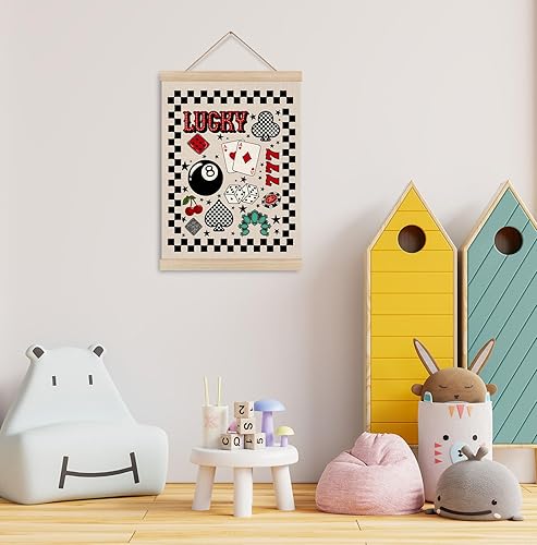 Miniatura 5 de KRHFG Póster de pared occidental a cuadros en blanco y negro enmarcado, decoración de habitación occidental, retro Lucky 8 Ball Playing Card