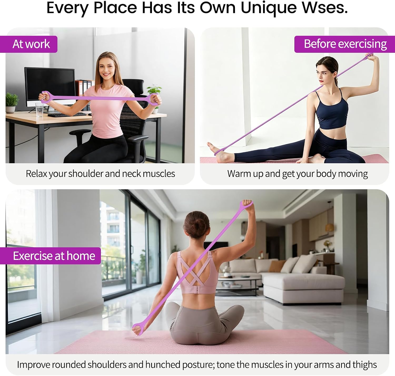 Figure 8 Resistance Bands 2 Pack, Silicone Anti-Slip for Yoga