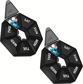 7 Day Weekly Pill Organizer Black, Never Miss a Dose With Large Pill Box, Portable Pocket Pharmacy Box For Pills, Vitamins & Fish Oil, Travel Medicine Organizer, Holds upto 10 Pills, Pack of 2