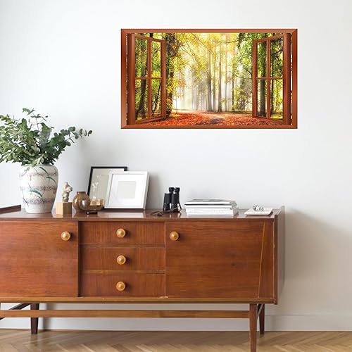 Miniatura 3 de Calcomanías de pared de bosque, 3D, removibles, calcomanías de pared falsas para ventana de pared, calcomanías de pared de árboles de bosque