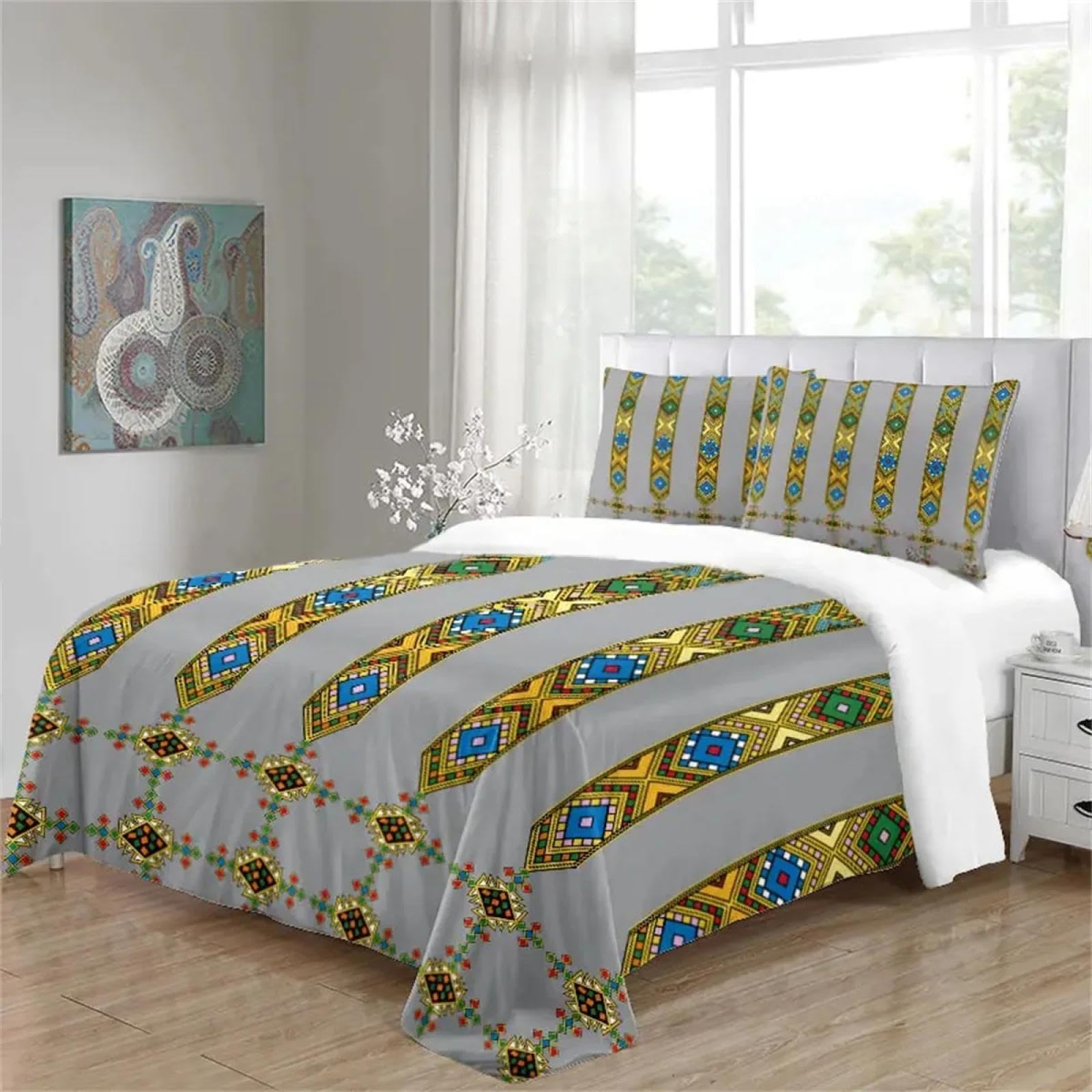 Parure de lit éthiopien érythréen grise pour sublimer votre chambre à coucher