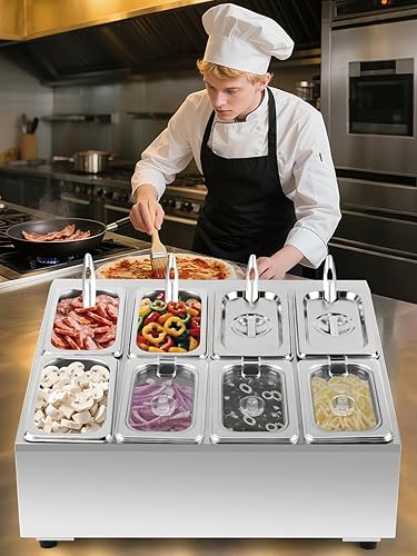 Miniatura 7 de Kalolary Estación de almacenamiento de 8 sartenes, recipientes de condimentos de acero inoxidable con tapas, cucharas, contenedor de exhibición de