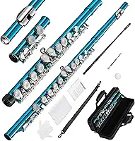 VEDO Flauta C maior Transversal Kit - Boca Corte Biselado, Premium instrumento musical Chaves Ajustáveis, Estojo Portátil e Som Fluido Ideal para Bandas Marciais Presentes Musicais azul