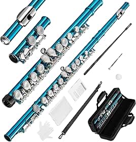 VEDO Flauta C maior Transversal Kit - Boca Corte Biselado, Premium instrumento musical Chaves Ajustáveis, Estojo Portátil e Som Fluido Ideal para Bandas Marciais Presentes Musicais azul