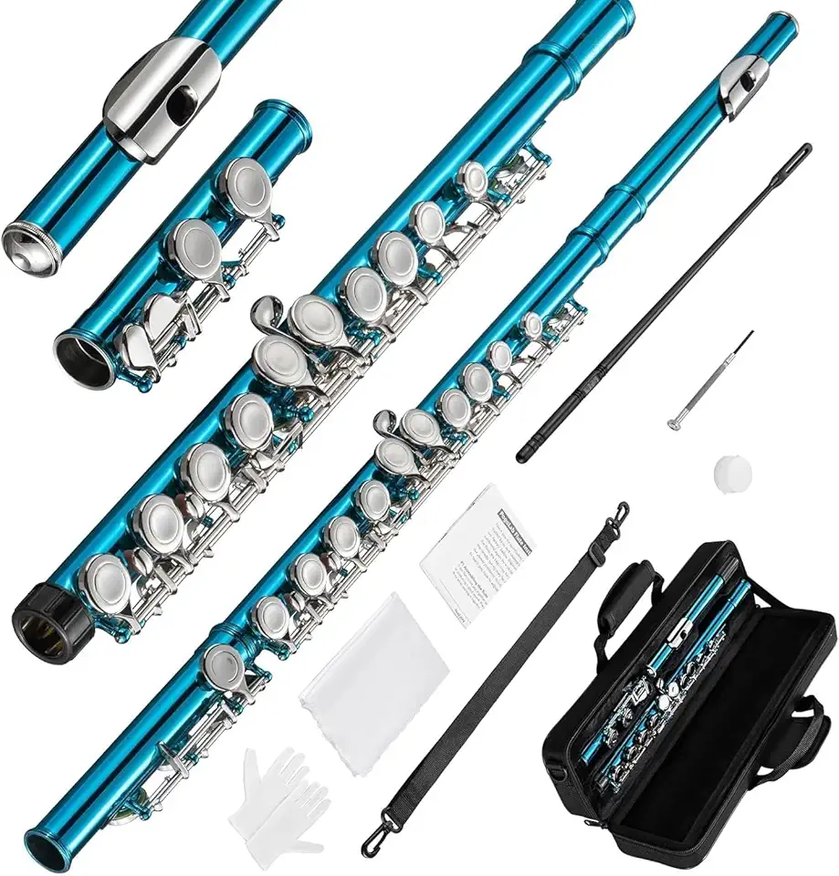 VEDO Flauta C maior Transversal Kit - Boca Corte Biselado, Premium instrumento musical Chaves Ajustáveis, Estojo Portátil e Som Fluido Ideal para Bandas Marciais Presentes Musicais azul