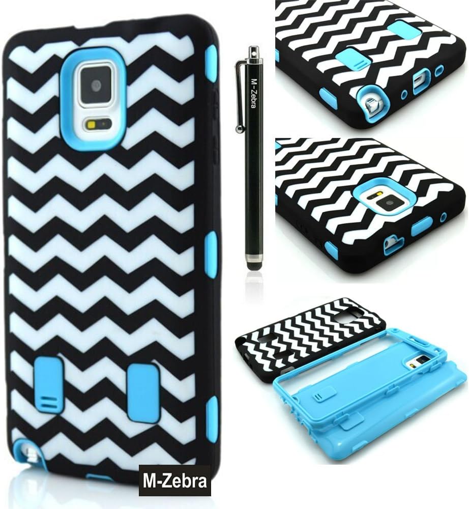 Note 4 Case, M-Zebra Galaxy Note 4 Case Cover - Shock Absorption / High Impact Resistant Full Body Hybrid Armor Protection Defender Case Cover for Samsung Galaxy Note 4,with Screen Protectors+Stylus (Black)+Cleaning Cloth (Tribal Blue)
