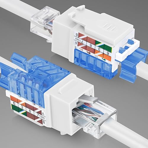 Miniatura 210 de Everest - Paquete de 50 conectores Keystone RJ45 Cat6 en ángulo de 45°, color blanco, conectores RJ45 hembra de perfil delgado, conector Keystone