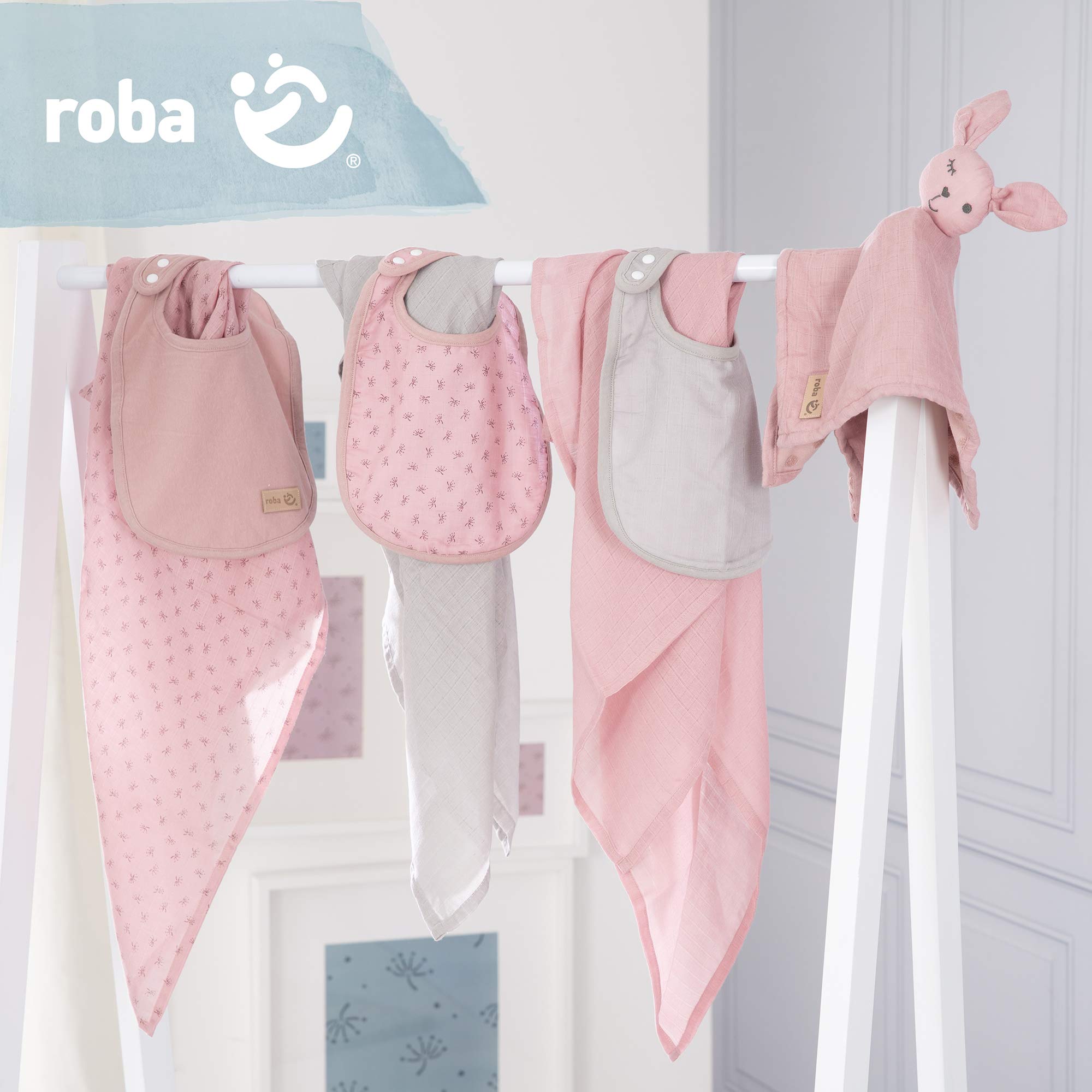 roba Set Regalo Baby Essentials Lil Planet - 3 Bavaglini in Jersey e Mussola - 1 Morbido DouDou - Panno Doppio Strato - 3 Lenzuolini - 80% Cotone e 20% Poliestere - Rosa