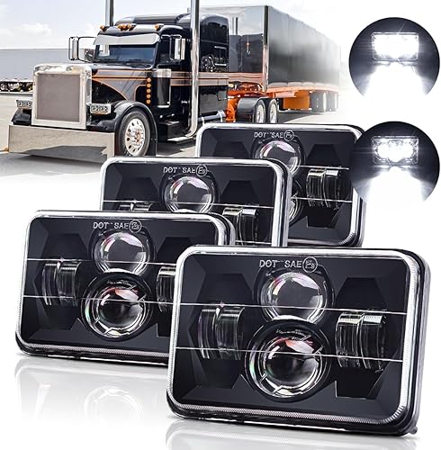 Gottow Faros delanteros LED de 4 x 6 pulgadas, 4 unidades, aprobados por puntos, faro rectangular de haz altobajo con luz de señal de giro ámbar DRL