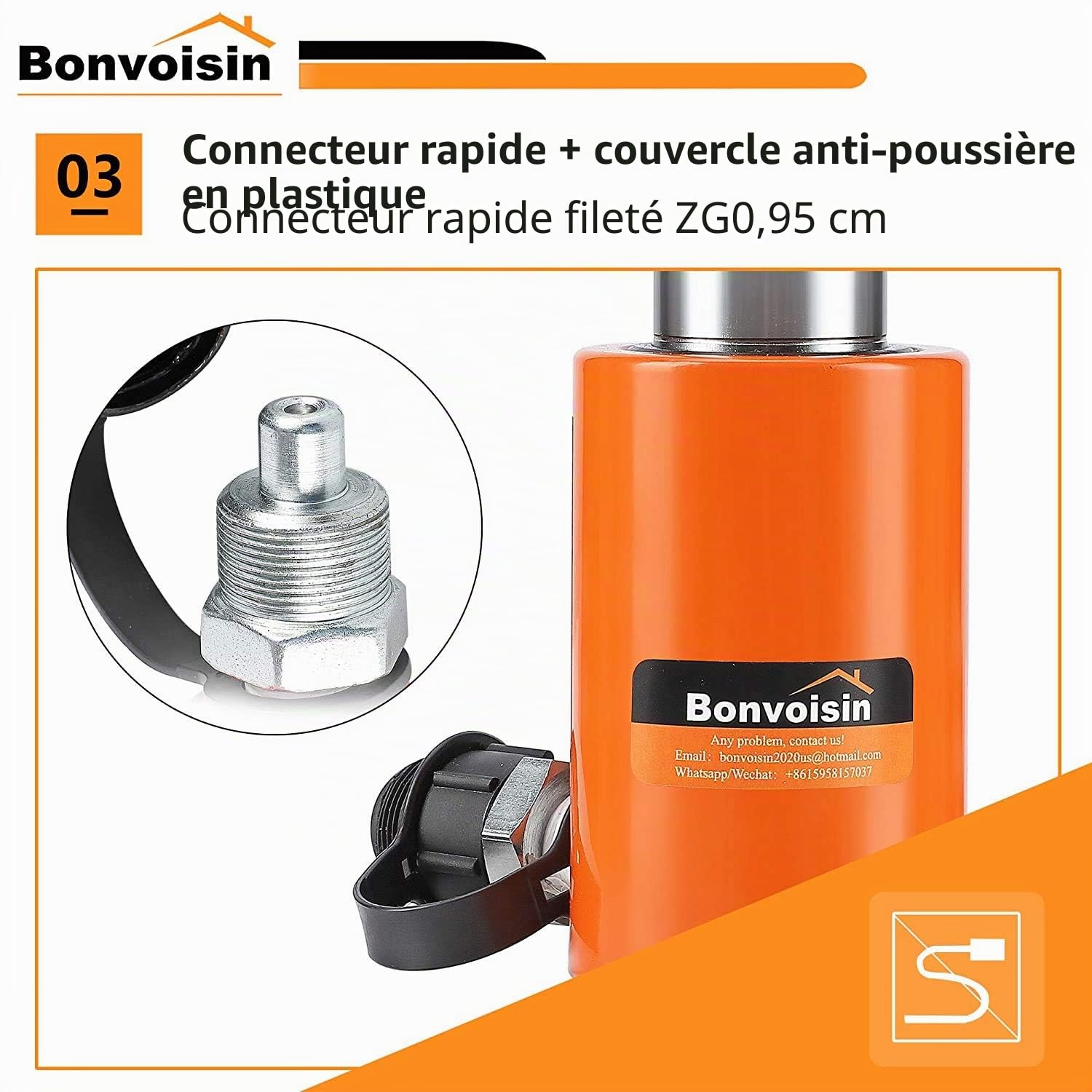 Bonvoisin Vérin Hydraulique 20T, Course 50mm, Auto-Hauteur 106mm, pour La Construction Mécanique/Ponts/Bâtiments (RSC-20T)