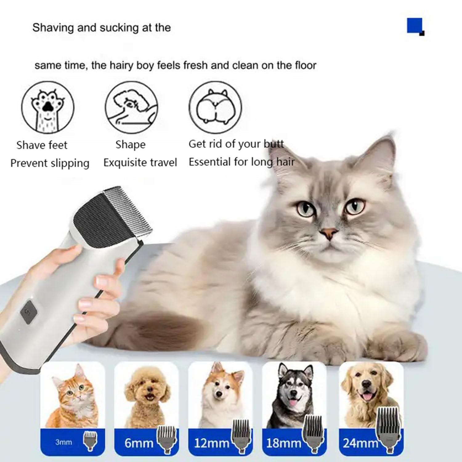 Kit aspirapolvere per toelettatura cani 20000PA, tosatrice professionale per cani 5 in 1, aspirazione 99% peli, capacità 1,8 l, deshedding peli di gatti cani animali domestici