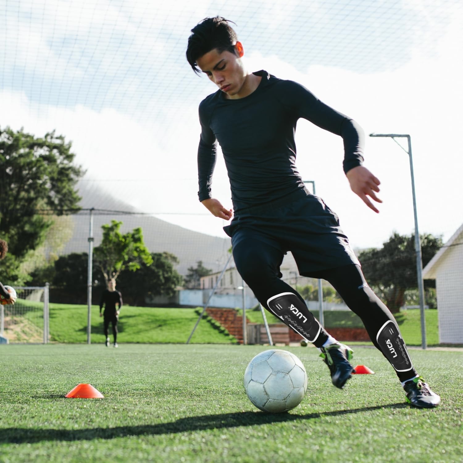 LUCA Soccer Shin Guards Youth + Adults - Protective Medium Size Boys Girls + Men Women Sports Games Sports Shinguards, Football Shin Pads with Adjustable Straps
