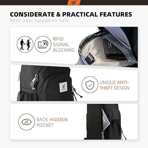 Miniatura 3 de SKYSPER Bolso bandolera RFID bandolera cruzada bolsa de hombro bolsa de viaje senderismo mochila para mujeres y hombres, Negro -, Mediana, Bolso