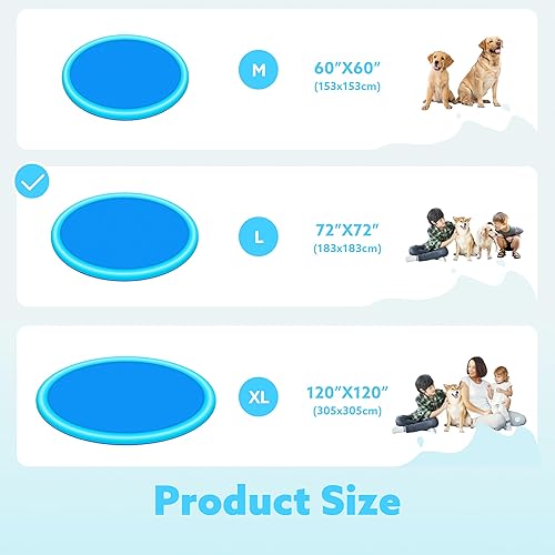Vista 8 de SLOOSH Tapete antideslizante de 72 pulgadas para salpicaduras, juguetes de agua para exteriores, tapete de juego para niños y perros, regadera Azul