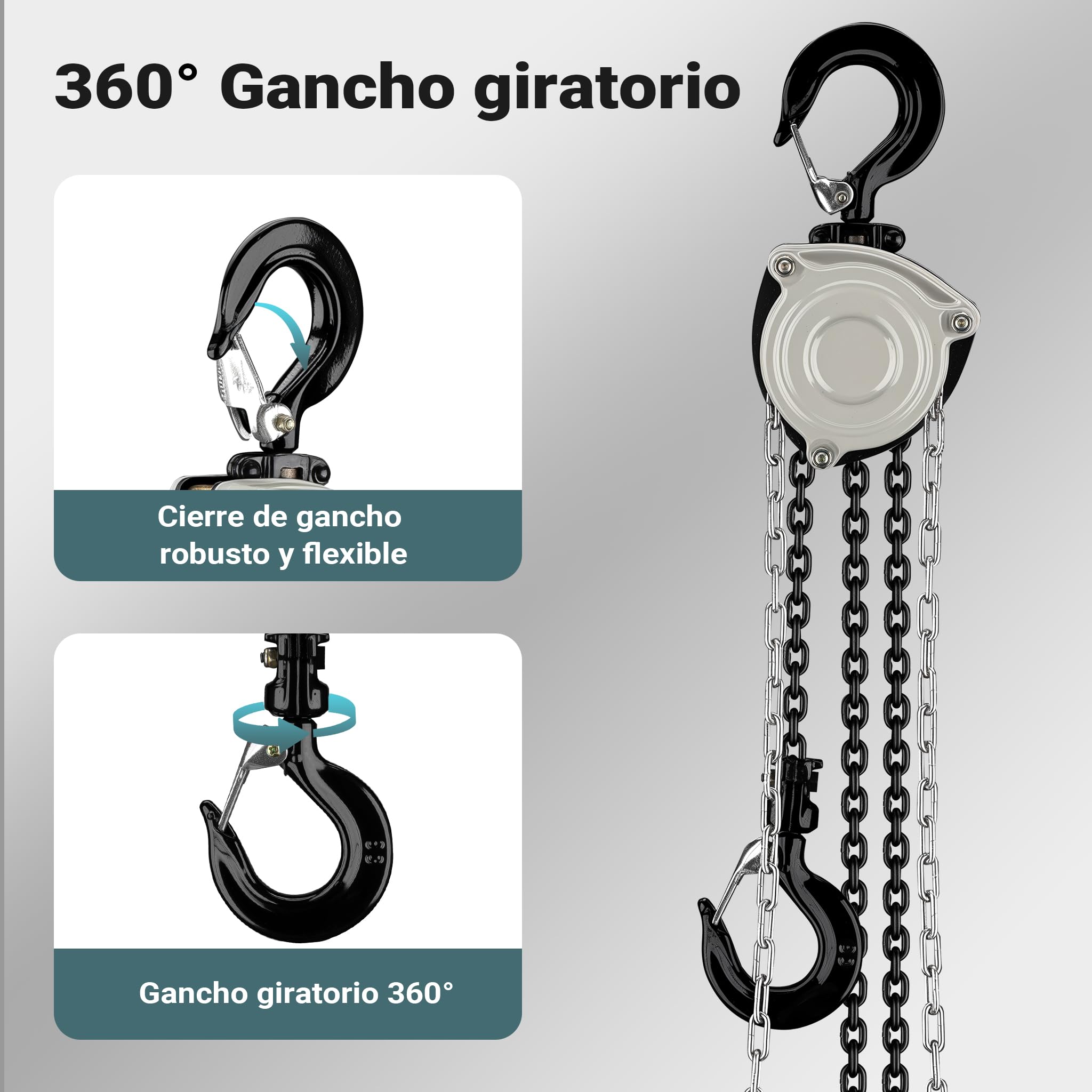 Wiltec Polipasto manual de cadena 500 kg 3 m de elevación ganchos de seguridad cadena G80 galvanizada diseño resistente duradero ligero y compacto ideal para talleres y obras