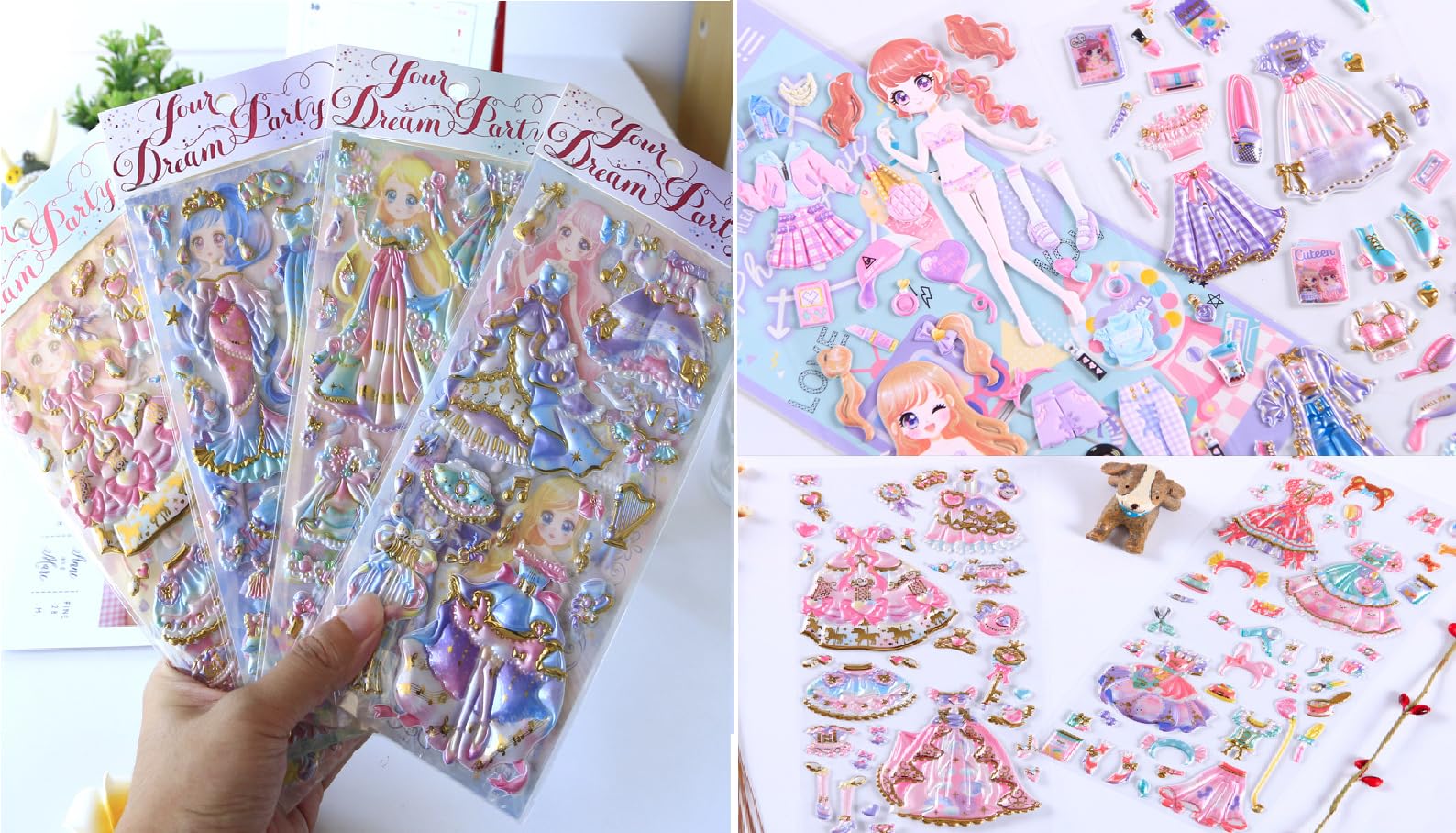 FunBlast Kawaii Stickers Set – Set of 4Princess Dress-Up Change Stickers, DIY 3D Stickers for Girls, Random Design