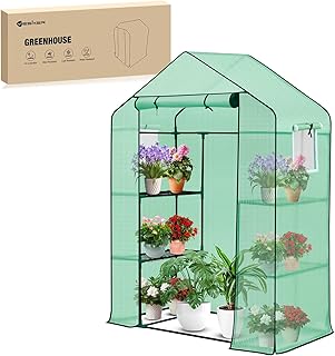 Yesker Greenhouse 57"x29"x77" Walk in Green House - Large Outdoor/Indoor Greenhouses with 4 Shelves Waterproof PE Cover & Windows, Portable Greenhouse Kit for Winter Backyard Gardening Patio, Green