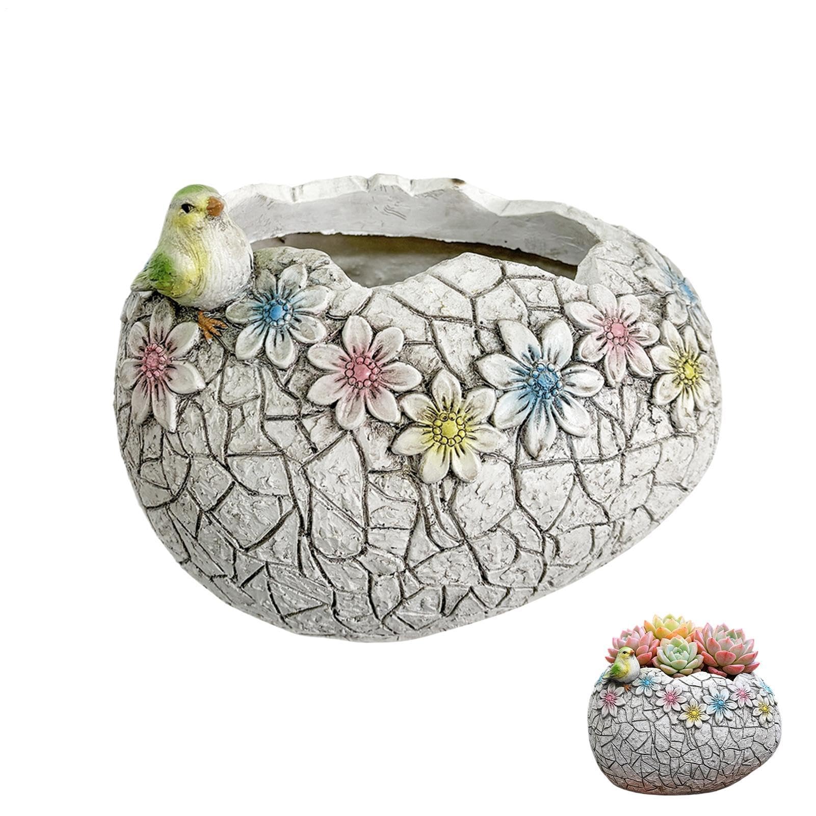 Pot de fleurs en résine texturée haut de gamme au design coquille d'œuf craquelée