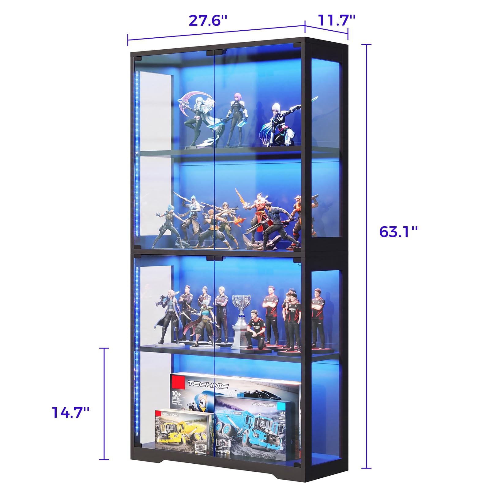 AODK フィギュア棚 コレクション棚 ガラス製 4段 LEDライト付き Amazon.co.jp: AODK ディスプレイキャビネット RGBライト付き 4段