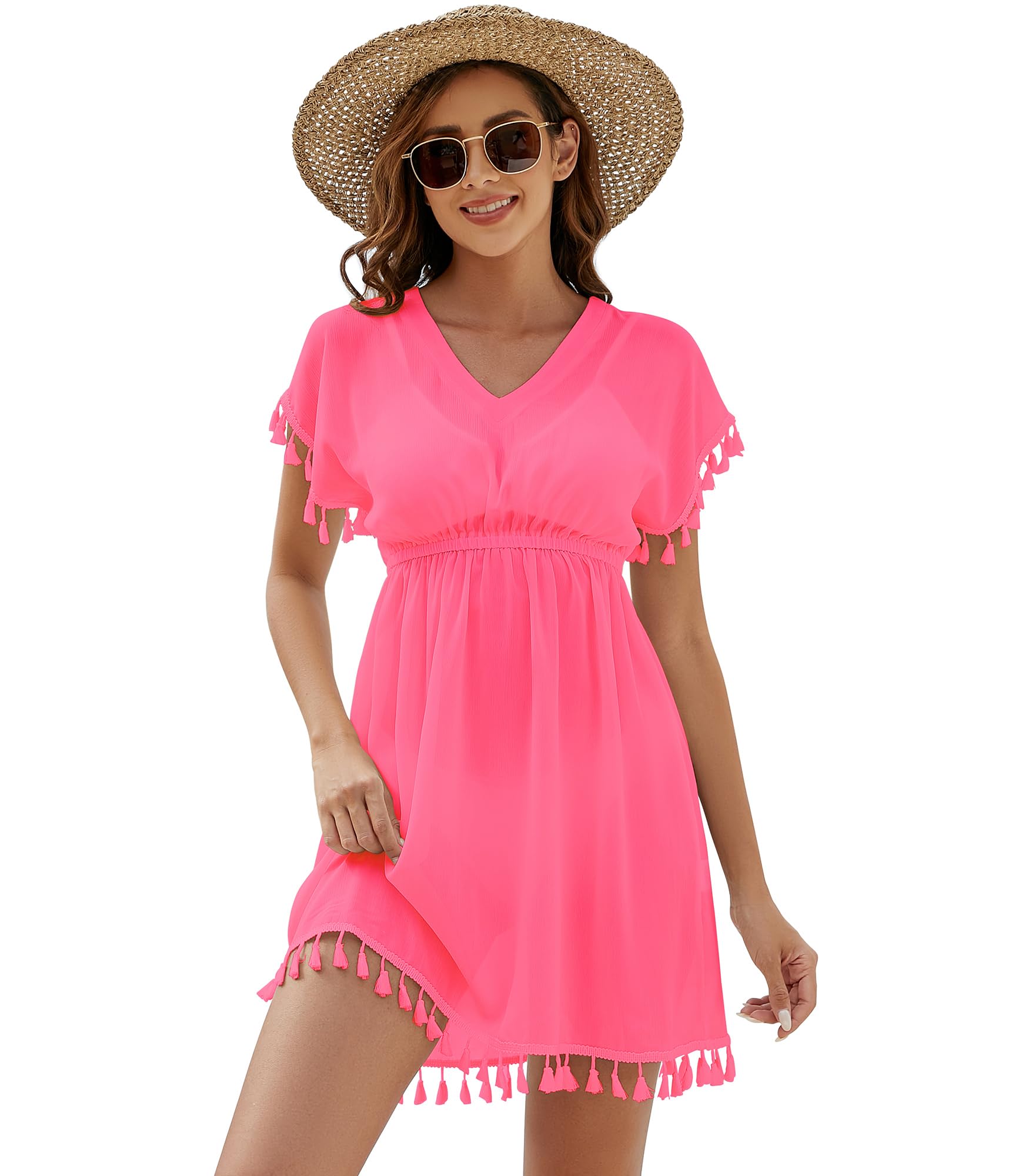 StylSense Strandkleid Damen Sommer Bikini Cover Up Badeanzug Sommerkleider Leicht Strandponcho mit V-Ausschnitt
