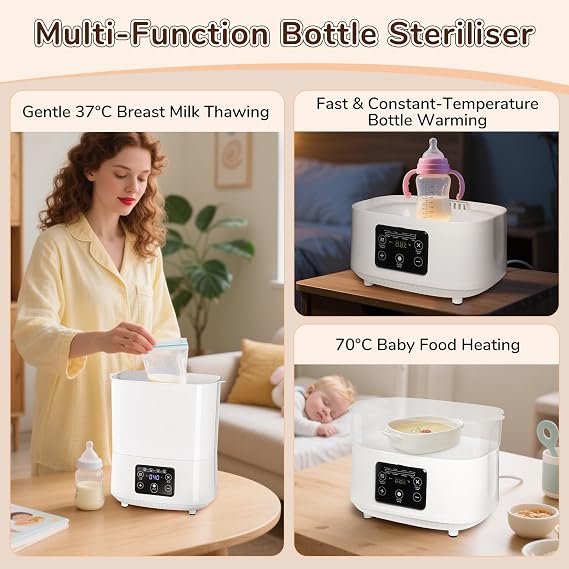 Baby Bottle Sterilizer & Dryer, 4-in-1 Electric Baby Sterilizer and Dryer with Digital LED for Hold 6-8 Bottles, 2 Layers All-in-One Sterilizer with Disinfect, Hot Milk, Steam and Dry