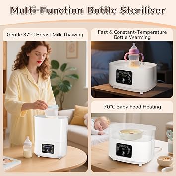 Baby Bottle Sterilizer & Dryer, 4-in-1 Electric Baby Sterilizer and Dryer with Digital LED for Hold 6-8 Bottles, 2 Layers All-in-One Sterilizer with Disinfect, Hot Milk, Steam and Dry