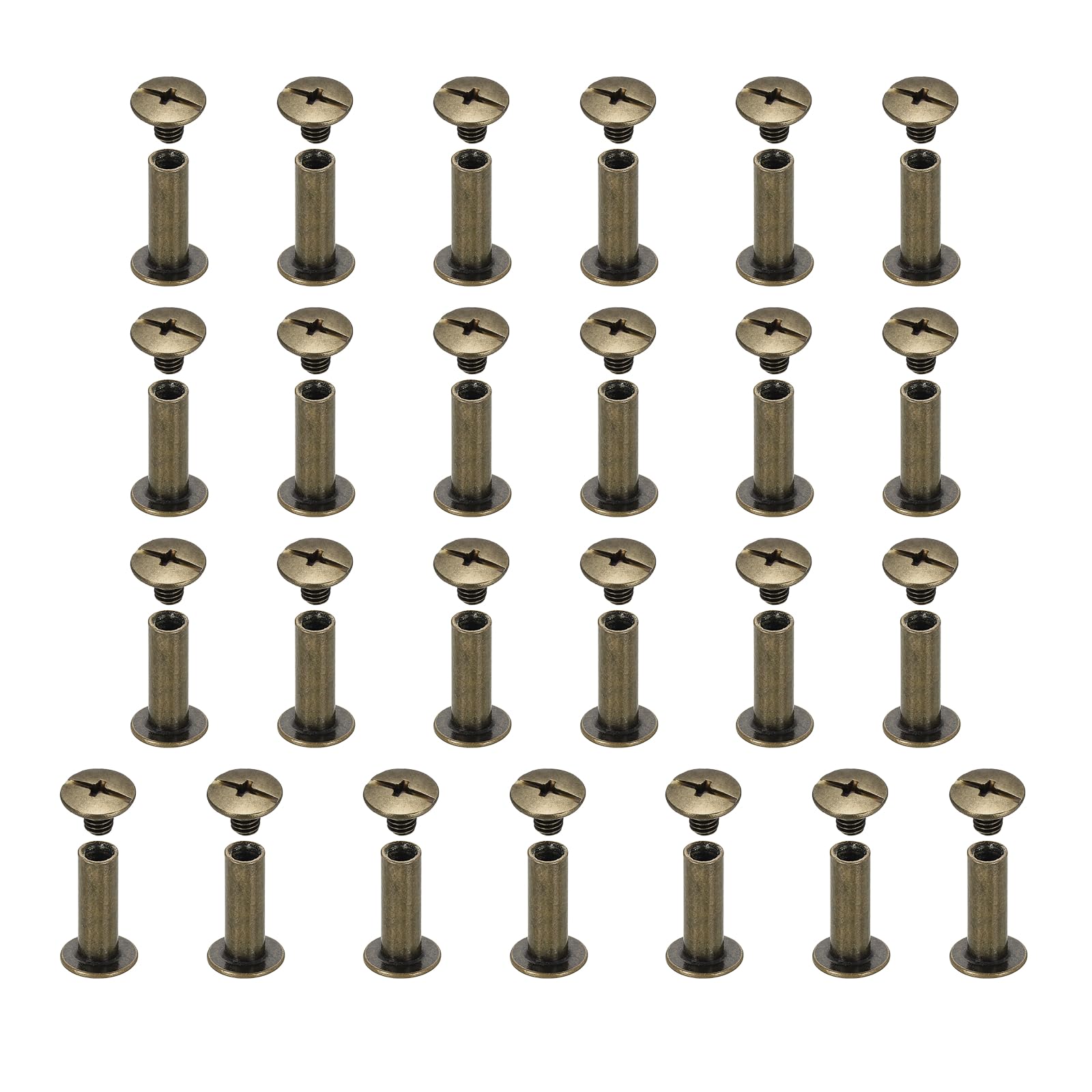 sourcing map 25set Chicago Screw M5x15mm Phillips Nail Rivet Stud Bolts Rivets Binding Post Screw for DIY Craft Leather Belt Bag Bookbinding, Bronze