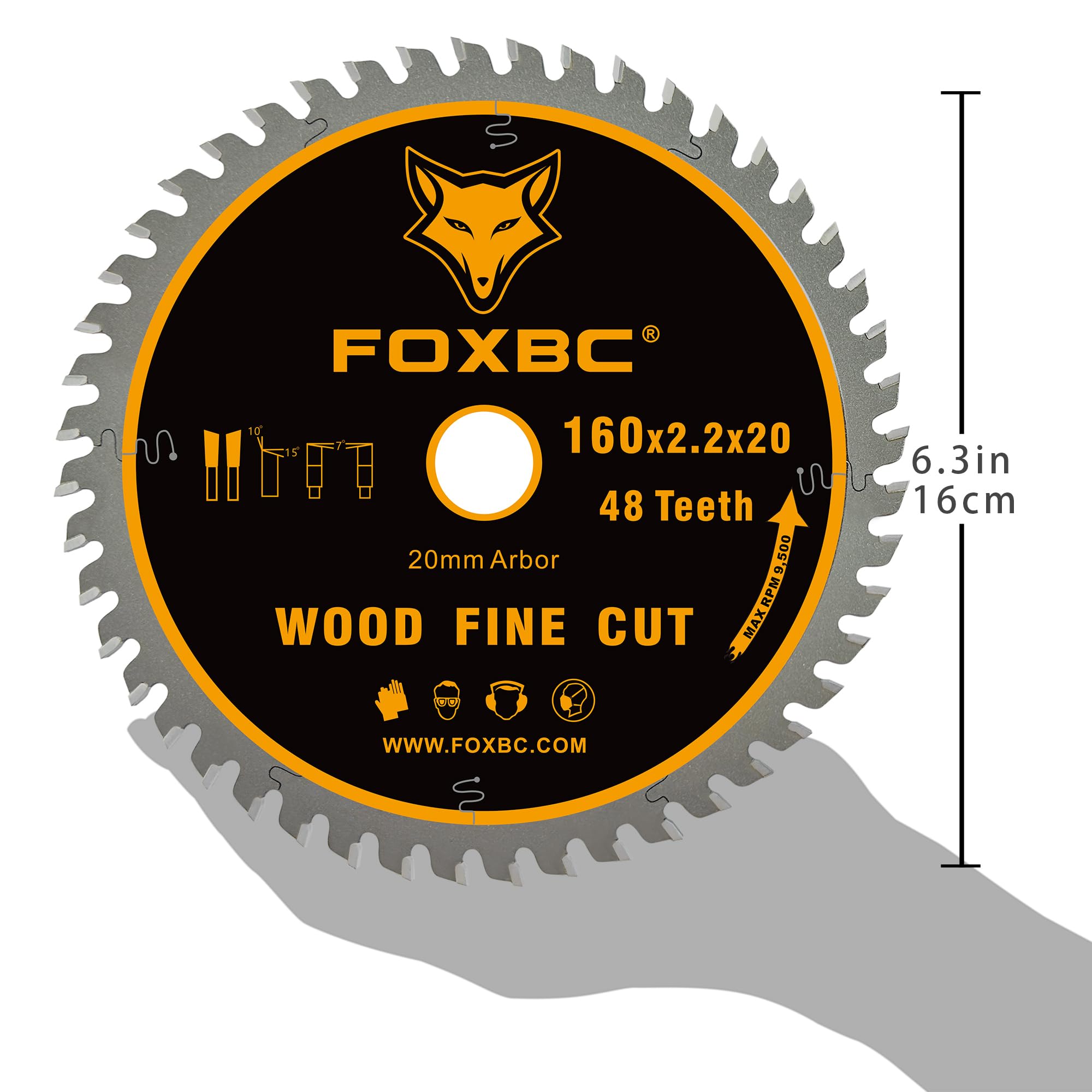 FOXBC Lama per sega a binario da 160 mm a 48 denti per sega a binario Festool TS55, TSC 55, ATF 55, AP 55, HK 55, HKC 55, DeWalt DWS520K, Makita SP6000J, 160 x 2,2 x 20 mm, taglio fine per legno