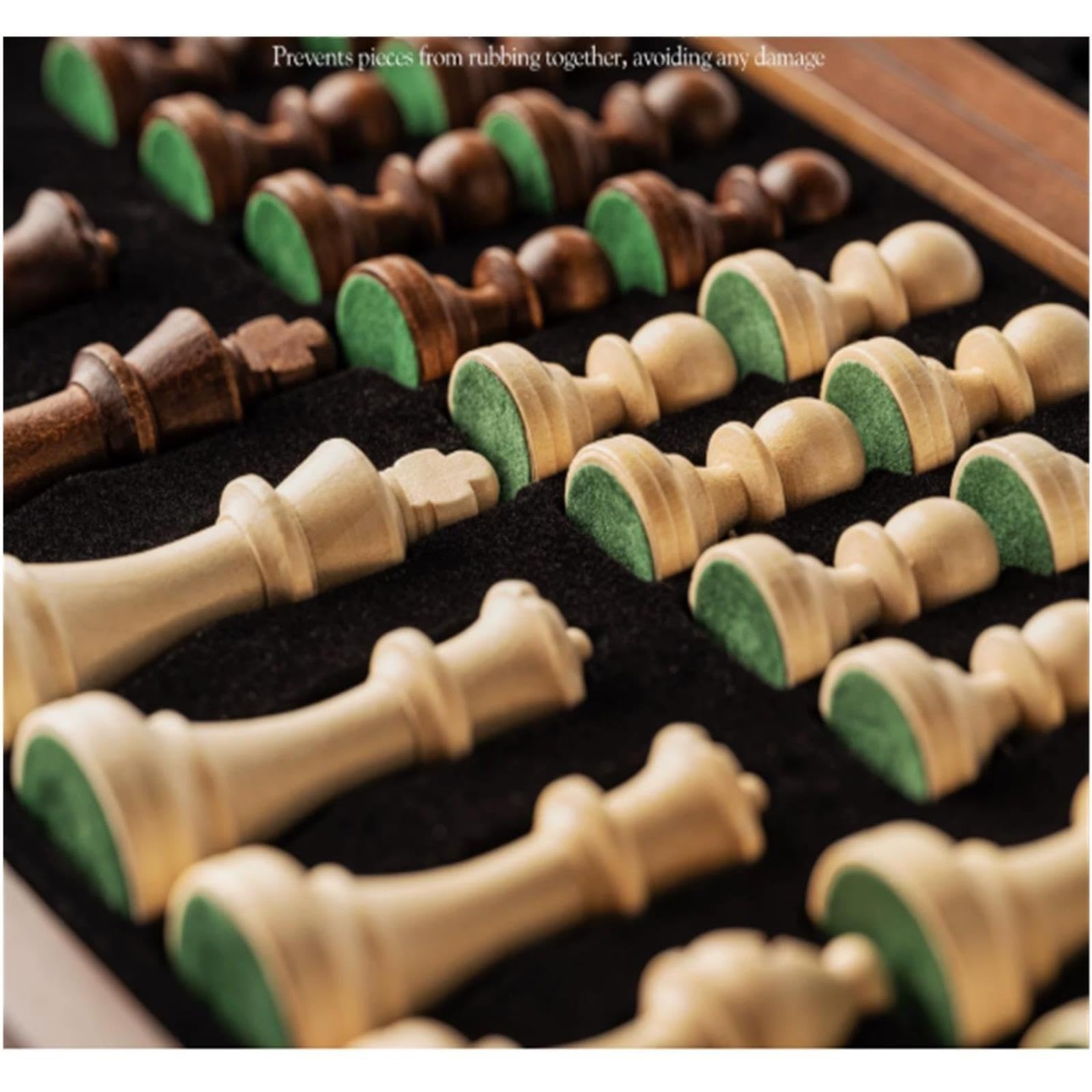 Set di scacchi internazionale pieghevole in legno | Con pezzi degli scacchi in faggio, scacchiera pieghevole, gioco da tavolo di strategia educativa(Beige)