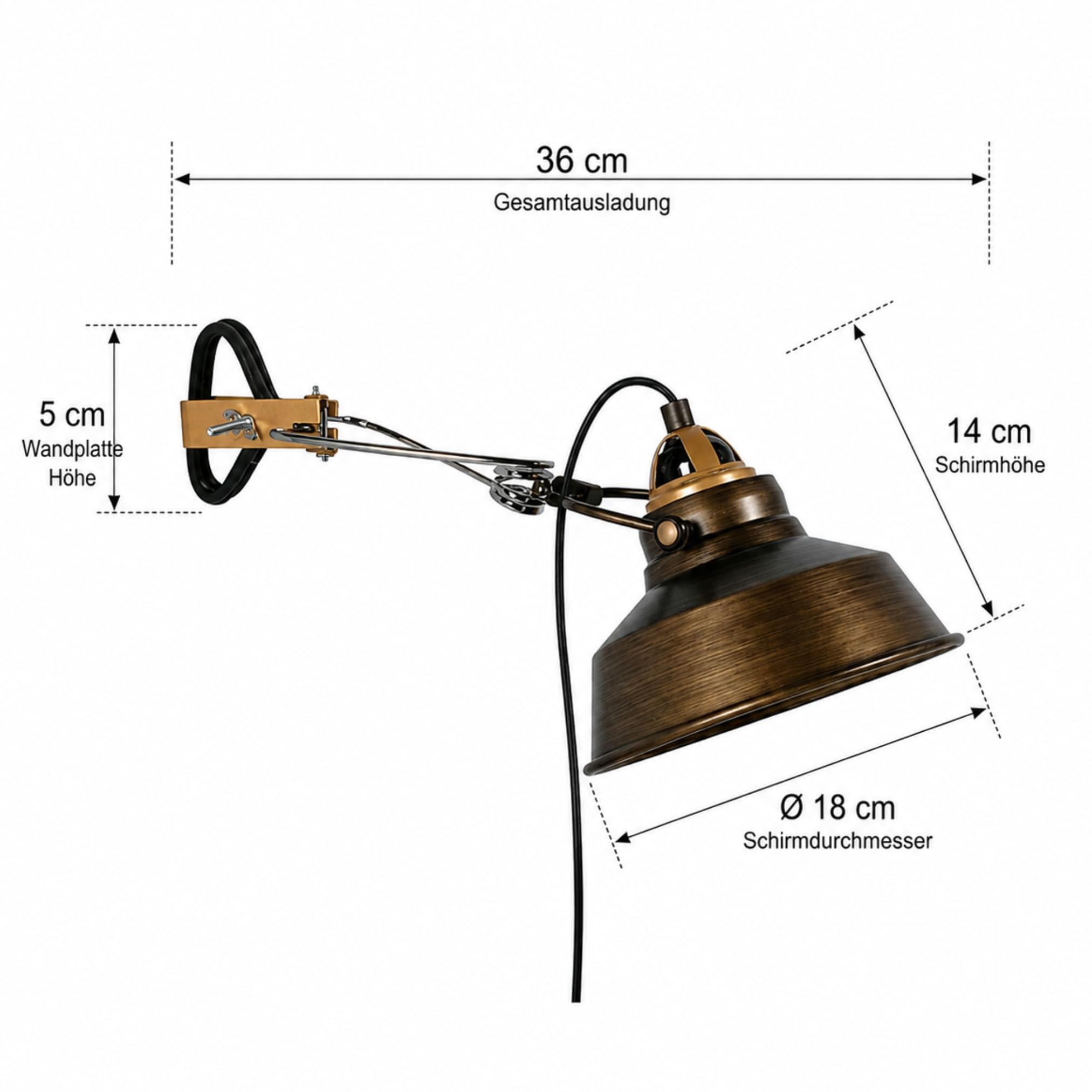 Vintage Bettleuchte Klemmbar Bronze | Verstellbarer Gelenkarm, LED Geeignet, Retro Design, Nachttischlampe, Leselampe