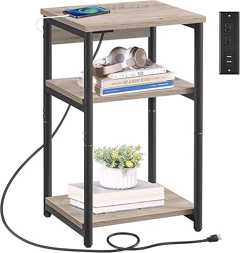 Miniatura 17 de TUTOTAK Mesita de noche con estación de carga, juego de 2, mesa auxiliar, mesa auxiliar con USB, mesita de noche de 21.8 pulgadas de alto con