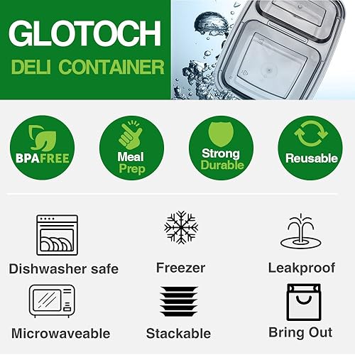 Miniatura 5 de Glotoch - Paquete de 50 recipientes de preparación de comidas de 32 onzas recipientes de plástico negro con tapas para almuerzo microondas y