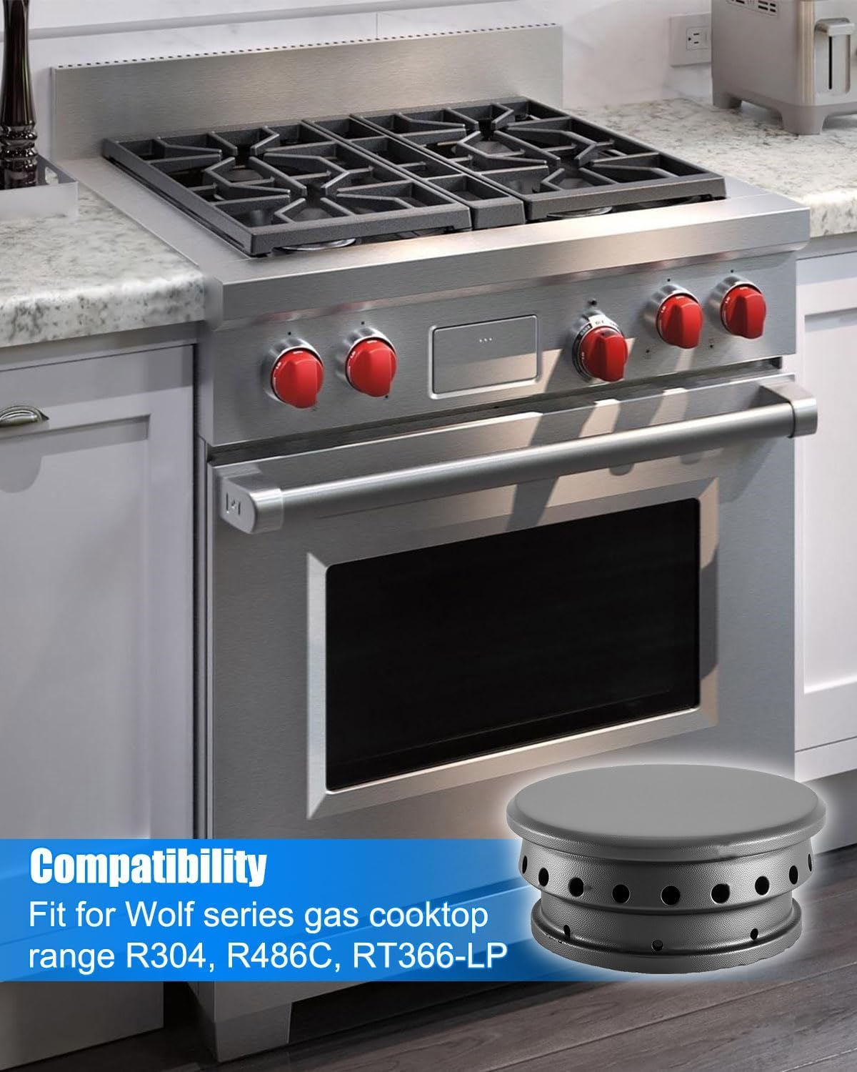 800041-815512 Inner Burner Head Compatible with Wolf R304 R486C RT366-LP Gas Cooktop Range Replaces 800041 720801