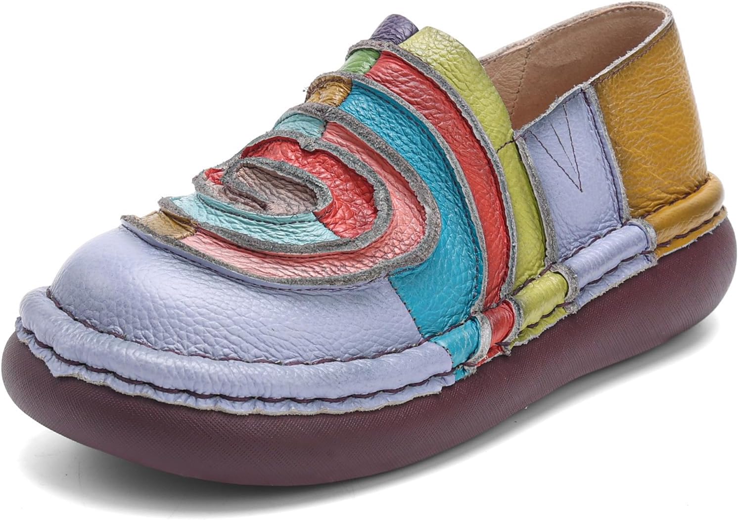 Flats for Women Colorful Round Toe Loafers Shoes Non Slip Platform Casual Comfortable Leather Slip-On Shoes