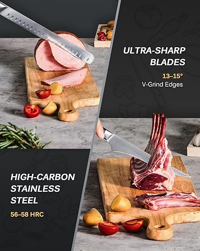 Miniatura 3 de KYOKU Samurai Series - Juego de 3 cuchillos de cocina de 6.5 pulgadas, cuchillo de deshuesar de 12 pulgadas, cuchillo de carnicero de 10 pulgadas,