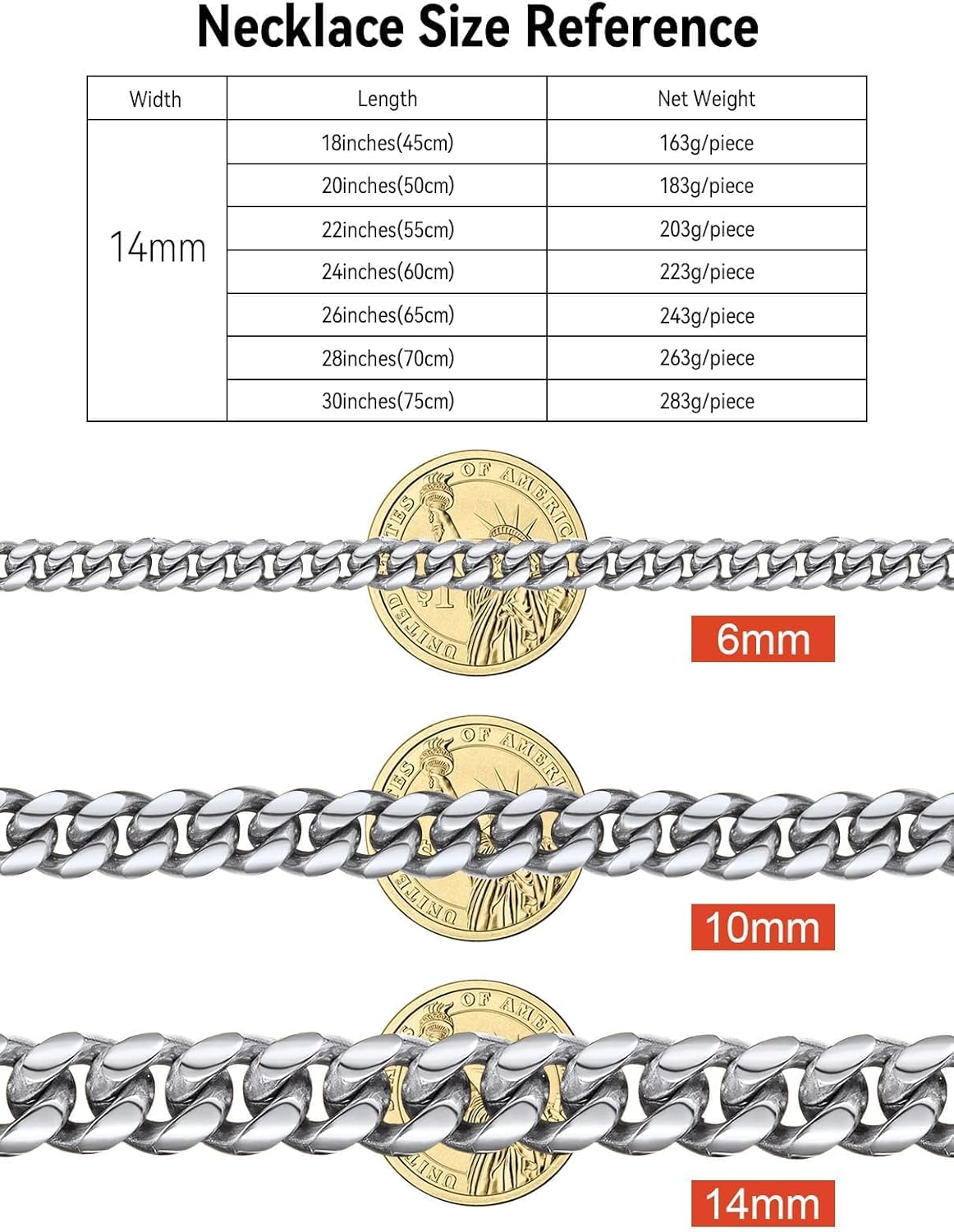 FaithHeart Chunky Miami Cuban Link Chain Necklace for Men - Gold Plated/Black Stainless Steel Hip Hop Chains Necklaces, 6/10/14mm Width 18/20/22/24/26/28 Inch Length, with Gift Box