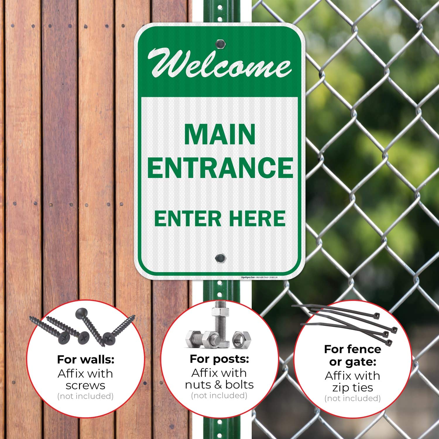 Main Entrance Enter Here Sign, 12x18 Inches, 3M EGP Reflective .063 Aluminum, Fade Resistant, Easy Mounting, Indoor/Outdoor Use, Made in USA