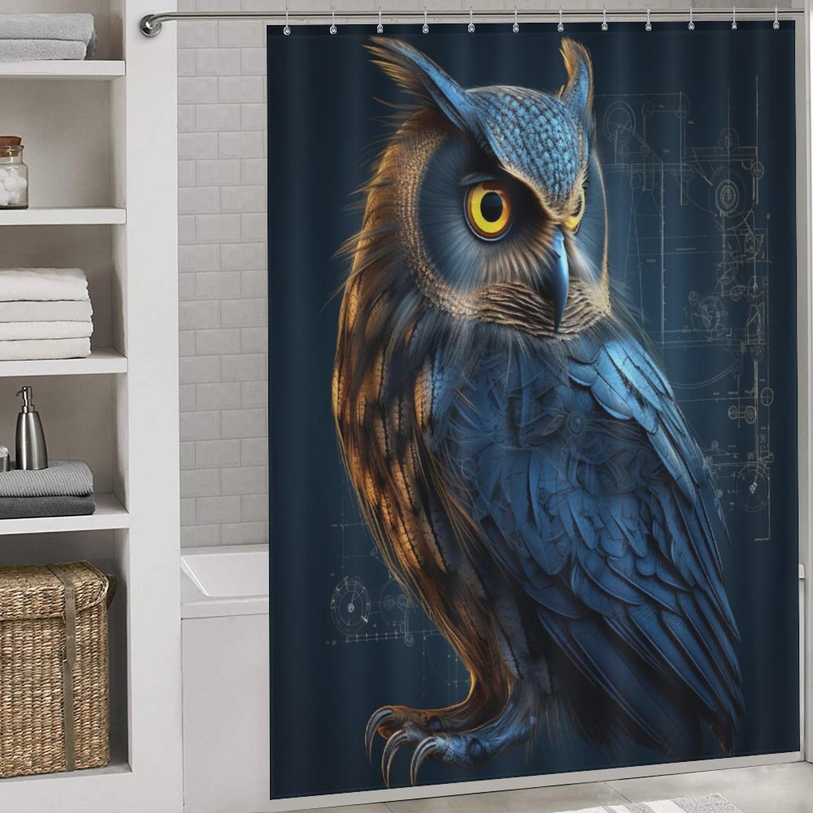 Rideau de douche hibou 168x183cm rideaux de douche imperméable en tissu lavable en machine