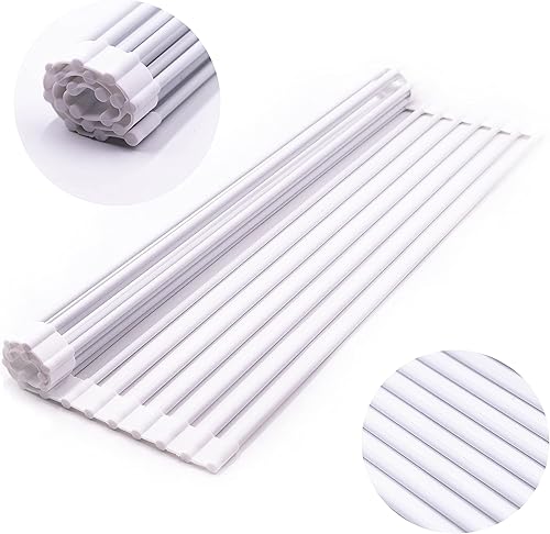 Bigdata&BetterLife Escurridor de platos enrollable multiusos, tapete de secado de platos blanco con estante para cocina, resistente y plegable de