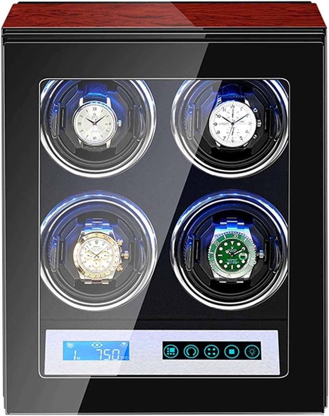 Watch Winder Box Silent Motor LCD Touch Screen Built-in Illumination Adjustable Watch Pillows Piano Paint Exterior Watch Winder Display Storage Box,4+0,4+0