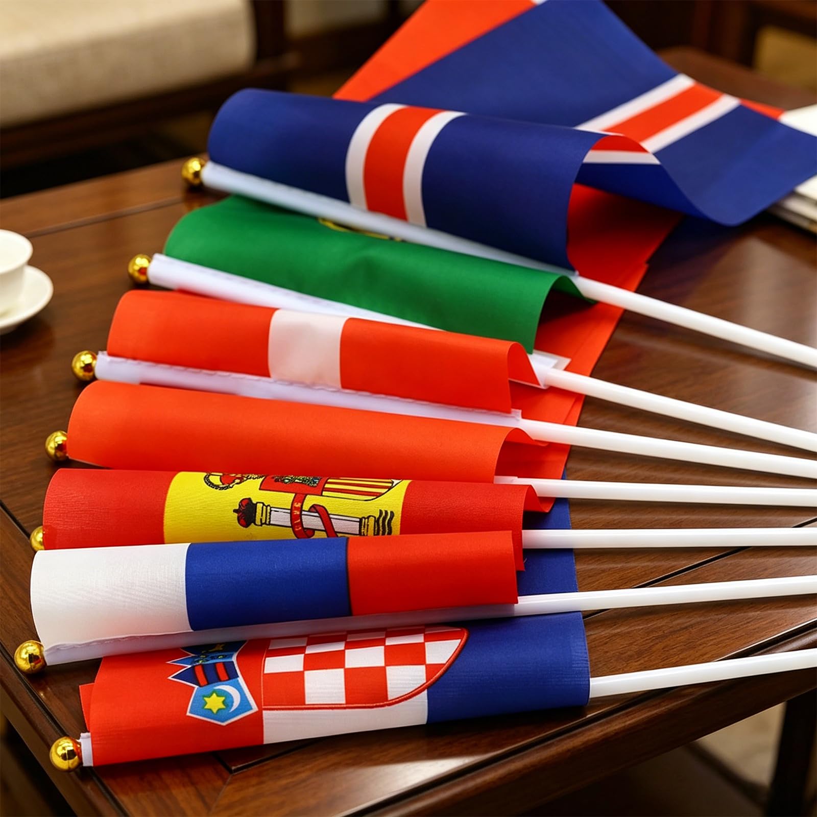 Banderas del Mundo Set 32 Países 14x21cm Poliéster Doble Cara Decor Copa Mundial